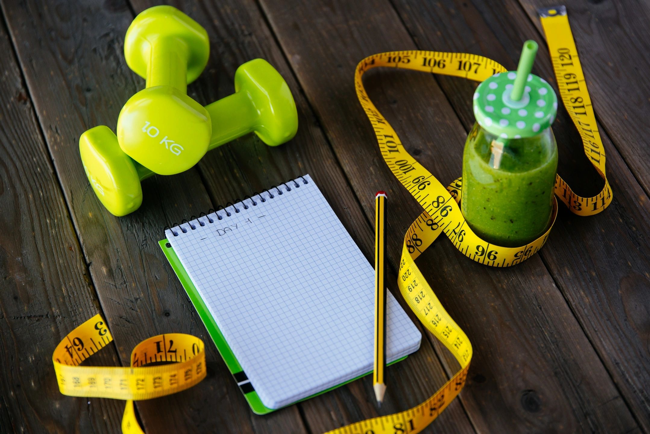 fitness equipment and notebook